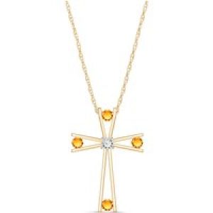 Citrine & Diamond Eva Abstract Cross Pendant Necklace in 9ct Gold