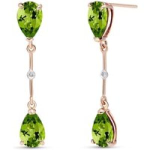 Peridot & Diamond Drop Earrings in 9ct Rose Gold