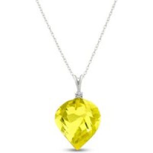 Lemon Quartz & Diamond Salma Dimensional Abstract Pendant Necklace in 9ct White Gold