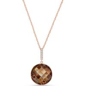 Smoky Quartz & Diamond Blythe Embellished Pendant Necklace in 9ct Rose Gold