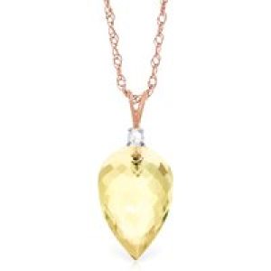 Lemon Quartz & Diamond Gwen Dimensional Pendant Necklace in 9ct Rose Gold