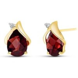 Garnet & Diamond Bethany Encased Stud Earrings in 9ct Gold