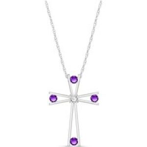 Amethyst & Diamond Eva Abstract Cross Pendant Necklace in 9ct White Gold