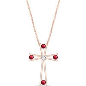 Ruby & Diamond Eva Abstract Cross Pendant Necklace in 9ct Rose Gold