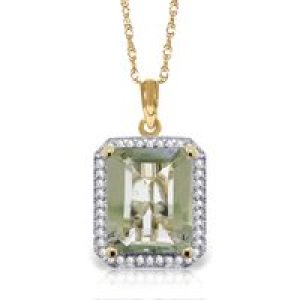 Green Amethyst & Diamond Lilibet Signature Halo Pendant Necklace in 9ct Gold