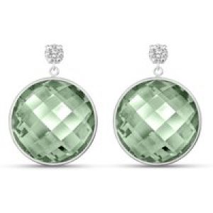 Green Amethyst & Diamond Blythe Dimensional Stud Drop Earrings in 9ct White Gold