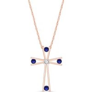 Sapphire & Diamond Eva Abstract Cross Pendant Necklace in 9ct Rose Gold
