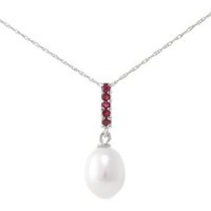 Pearl & Ruby Avery Embellished Drop Pendant Necklace in 9ct White Gold