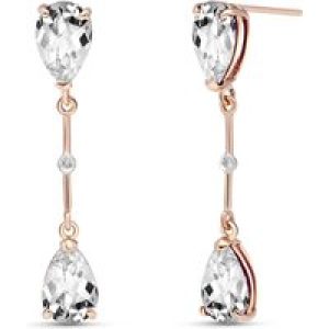 White Topaz & Diamond Drop Earrings in 9ct Rose Gold