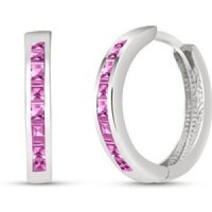Pink Sapphire Isabel Mosaic Huggie Earrings in 9ct White Gold