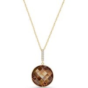 Smoky Quartz & Diamond Blythe Embellished Pendant Necklace in 9ct Gold