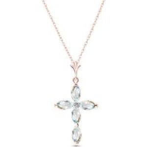 Aquamarine & Diamond Evelyn Contemporary Cross Pendant Necklace in 9ct Rose Gold