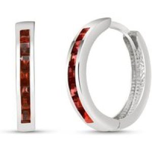 Garnet Isabel Mosaic Huggie Earrings in 9ct White Gold