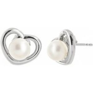 Pearl Cassandra Heart Framed Stud Earrings in 9ct White Gold