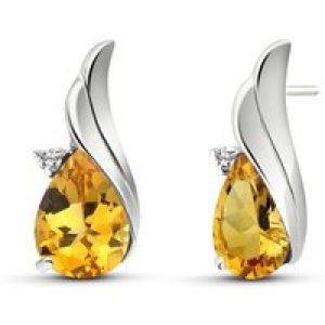 Citrine & Diamond Veronica Stud Earrings in 9ct White Gold