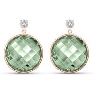 Green Amethyst & Diamond Blythe Dimensional Stud Drop Earrings in 9ct Rose Gold
