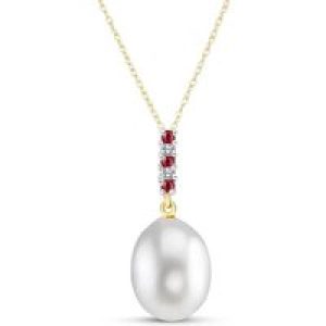 Pearl, Ruby & Diamond Chelsea Embellished Drop Pendant Necklace in 9ct Gold