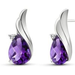 Amethyst & Diamond Veronica Stud Earrings in 9ct White Gold