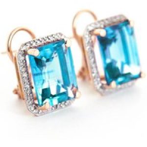 Blue Topaz & Diamond Lydia Halo Stud Earrings in 9ct Rose Gold
