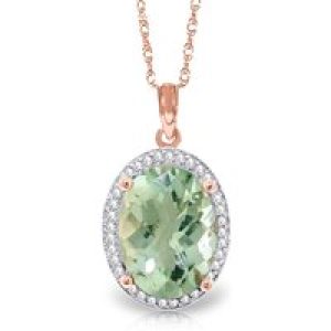 Green Amethyst & Diamond Eve Prominent Halo Pendant Necklace in 9ct Rose Gold