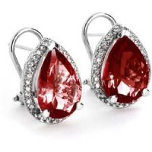Garnet & Diamond Cerise Halo Stud Earrings in 9ct White Gold