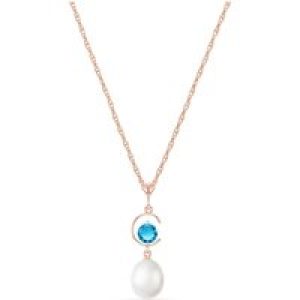Pearl & Blue Topaz Ayla Belle Drop Pendant Necklace in 9ct Rose Gold