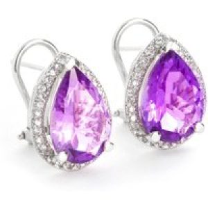 Amethyst & Diamond Cerise Halo Stud Earrings in 9ct White Gold