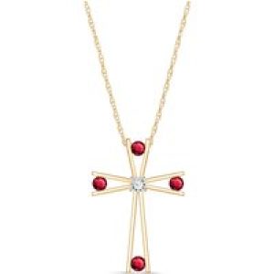 Ruby & Diamond Eva Abstract Cross Pendant Necklace in 9ct Gold