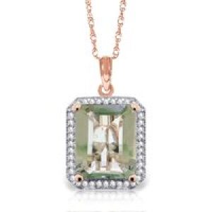 Green Amethyst & Diamond Lilibet Signature Halo Pendant Necklace in 9ct Rose Gold