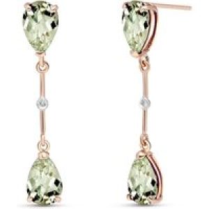 Green Amethyst & Diamond Drop Earrings in 9ct Rose Gold