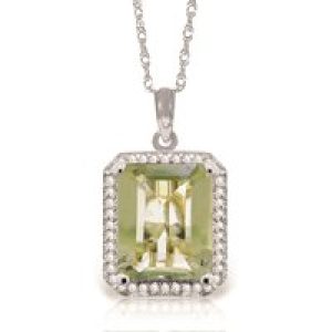 Green Amethyst & Diamond Lilibet Signature Halo Pendant Necklace in 9ct White Gold
