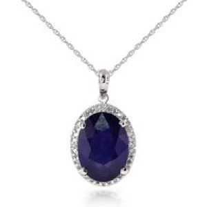 Sapphire & Diamond Eve Prominent Halo Pendant Necklace in 9ct White Gold