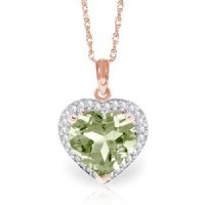 Green Amethyst & Diamond Melody Signature Halo Pendant Necklace in 9ct Rose Gold