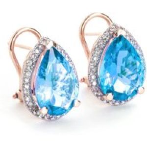 Blue Topaz & Diamond Cerise Halo Stud Earrings in 9ct Rose Gold