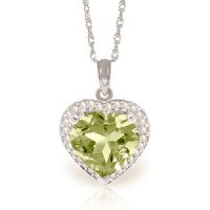 Green Amethyst & Diamond Melody Signature Halo Pendant Necklace in 9ct White Gold