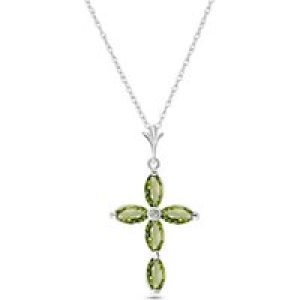Green Amethyst & Diamond Evelyn Contemporary Cross Pendant Necklace in 9ct White Gold