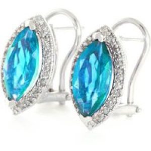 Blue Topaz & Diamond Ivanna Halo Stud Earrings in 9ct White Gold