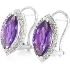 Amethyst & Diamond Ivanna Halo Stud Earrings in 9ct White Gold