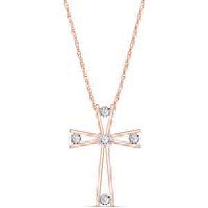 Diamond Eva Abstract Cross Pendant Necklace in 9ct Rose Gold