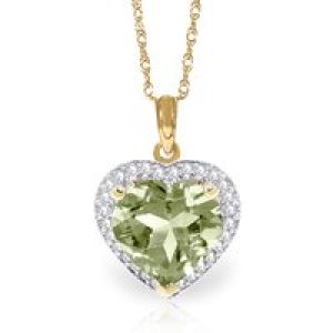 Green Amethyst & Diamond Melody Signature Halo Pendant Necklace in 9ct Gold