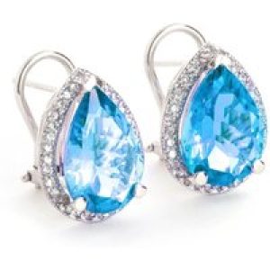 Blue Topaz & Diamond Cerise Halo Stud Earrings in 9ct White Gold