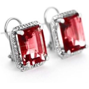 Garnet & Diamond Lydia Halo Stud Earrings in 9ct White Gold