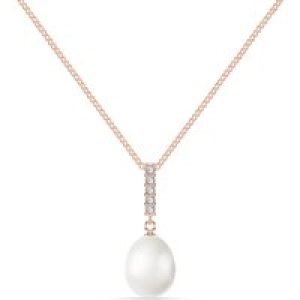 Pearl & Diamond Chelsea Embellished Drop Pendant Necklace in 9ct Rose Gold