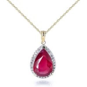 Ruby & Diamond Cerise Prominent Halo Pendant Necklace in 9ct Gold