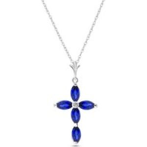 Sapphire & Diamond Evelyn Contemporary Cross Pendant Necklace in 9ct White Gold