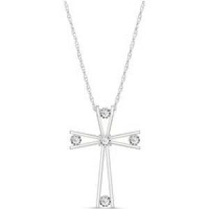 Diamond Eva Abstract Cross Pendant Necklace in 9ct White Gold