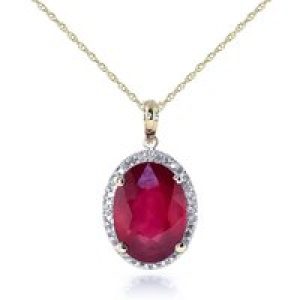 Ruby & Diamond Eve Prominent Halo Pendant Necklace in 9ct Gold