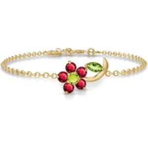 Peridot & Ruby Elora Charming Flower Bracelet in 9ct Gold
