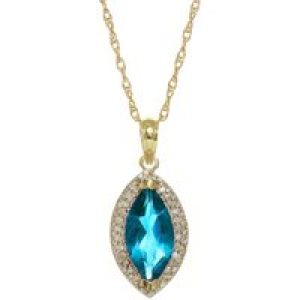 Blue Topaz & Diamond Ivanna Halo Pendant Necklace in 9ct Gold