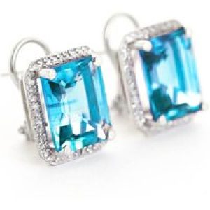 Blue Topaz & Diamond Lydia Halo Stud Earrings in 9ct White Gold